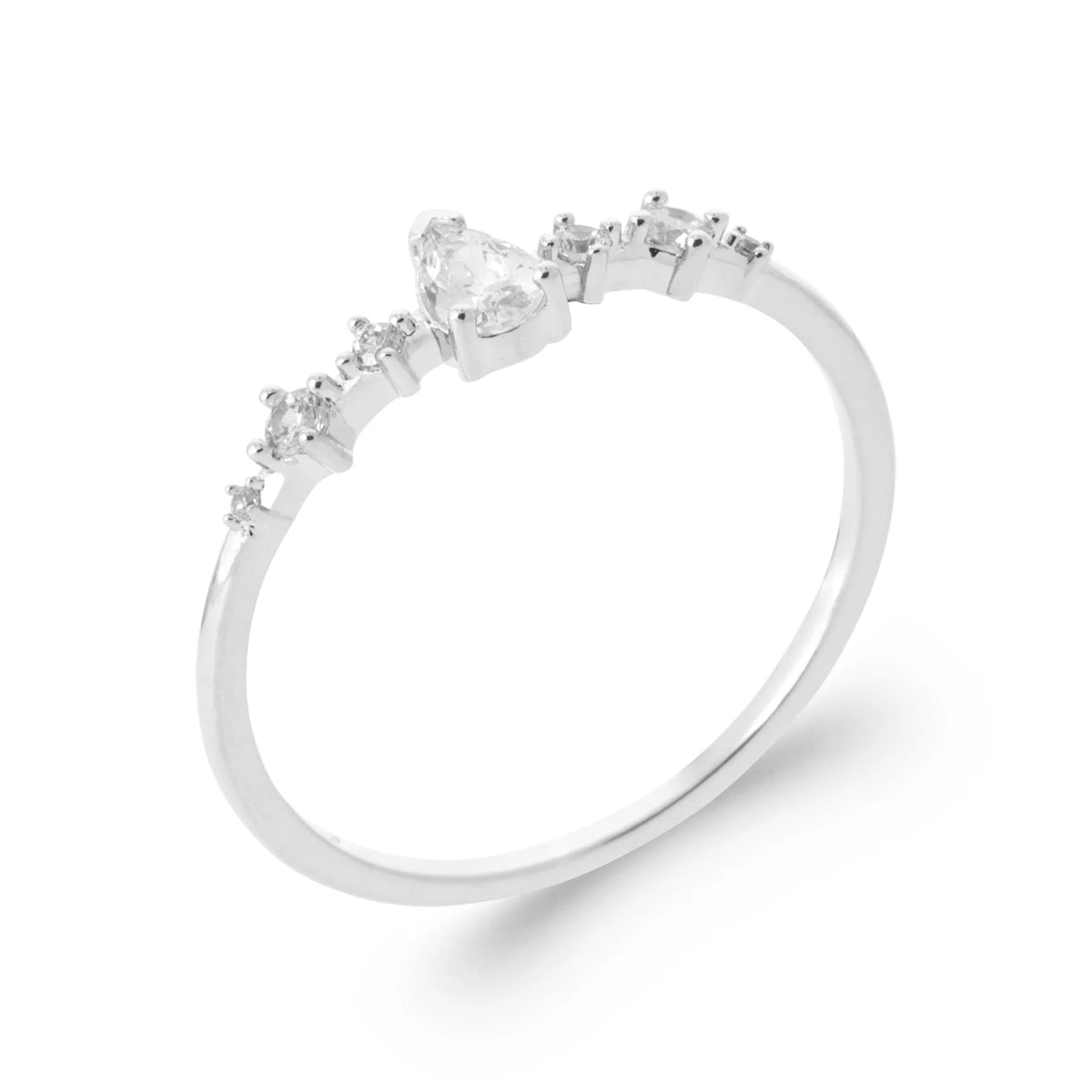 Bague fine zircon poire et éclats de zircons en argent 925