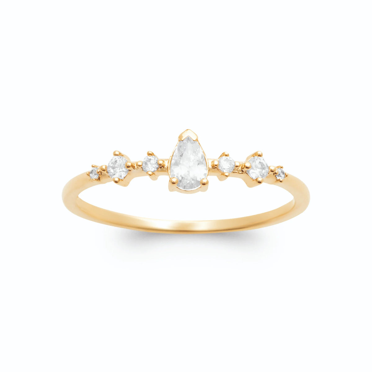 Bague fine zircon poire et petits zircons en constellation en plaqué or