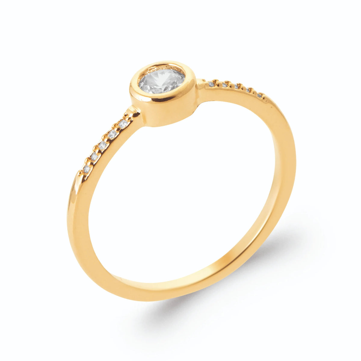 Bague fine zircon serti clos et liseré de zircons en plaqué or