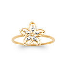 Bague fleur ajourée cinq pétales de zircons navettes en plaqué or