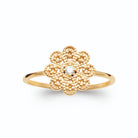 Bague fleur en dentelle d’or perlée zircon central plaqué or, vue de face