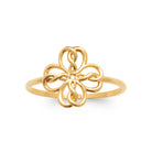 Bague fleur quatre pétales ajourés en fil d’or bordure granulée en plaqué or
