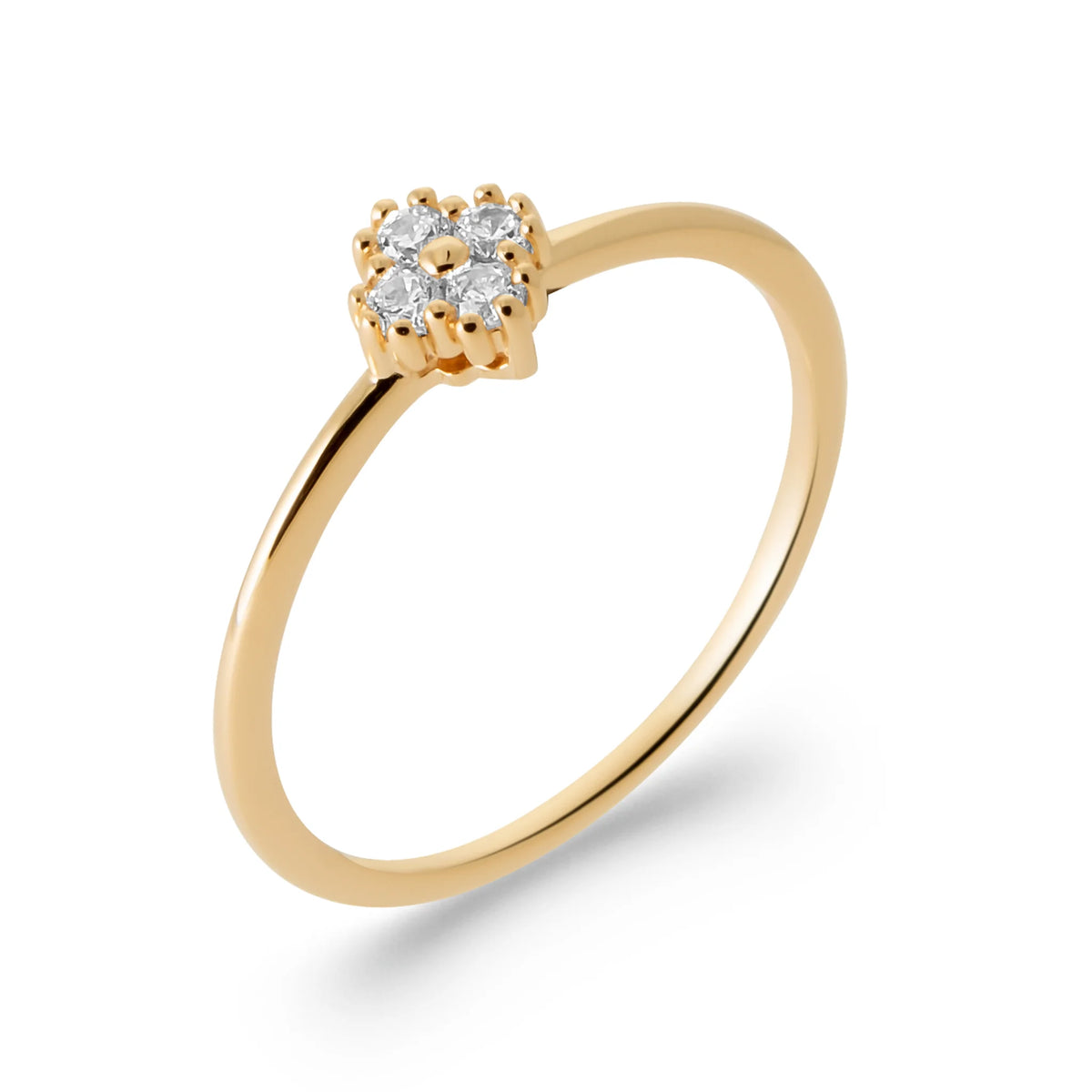 Bague fleurette de petits zircons sur anneau fin en plaqué or