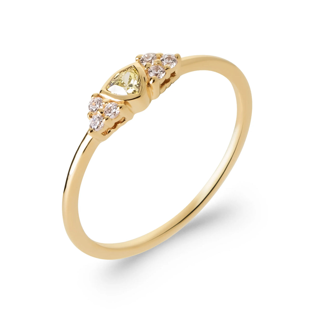 Bague fleurette pierre jaune pâle et minuscules pierres roses en plaqué or