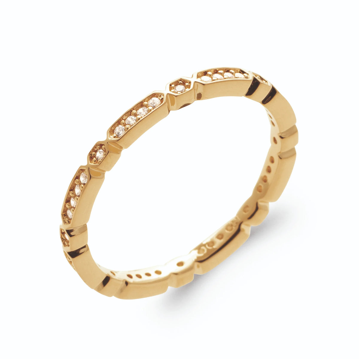 Bague frise d’ovales et pastilles sertis de zircons en plaqué or