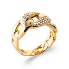 Bague gourmette aux maillons épais et deux maillons pavés en plaqué or