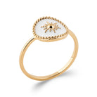 Bague goutte laquée blanche et petit soleil d’or en plaqué or