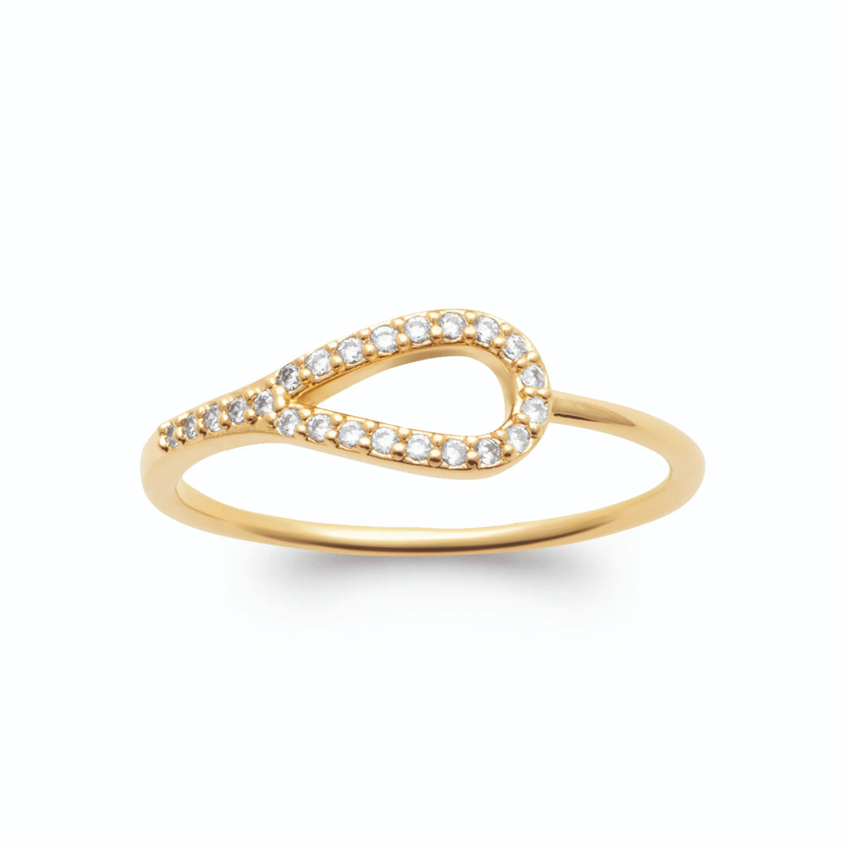 Bague goutte ouverte allongée pavée de zircons en plaqué or