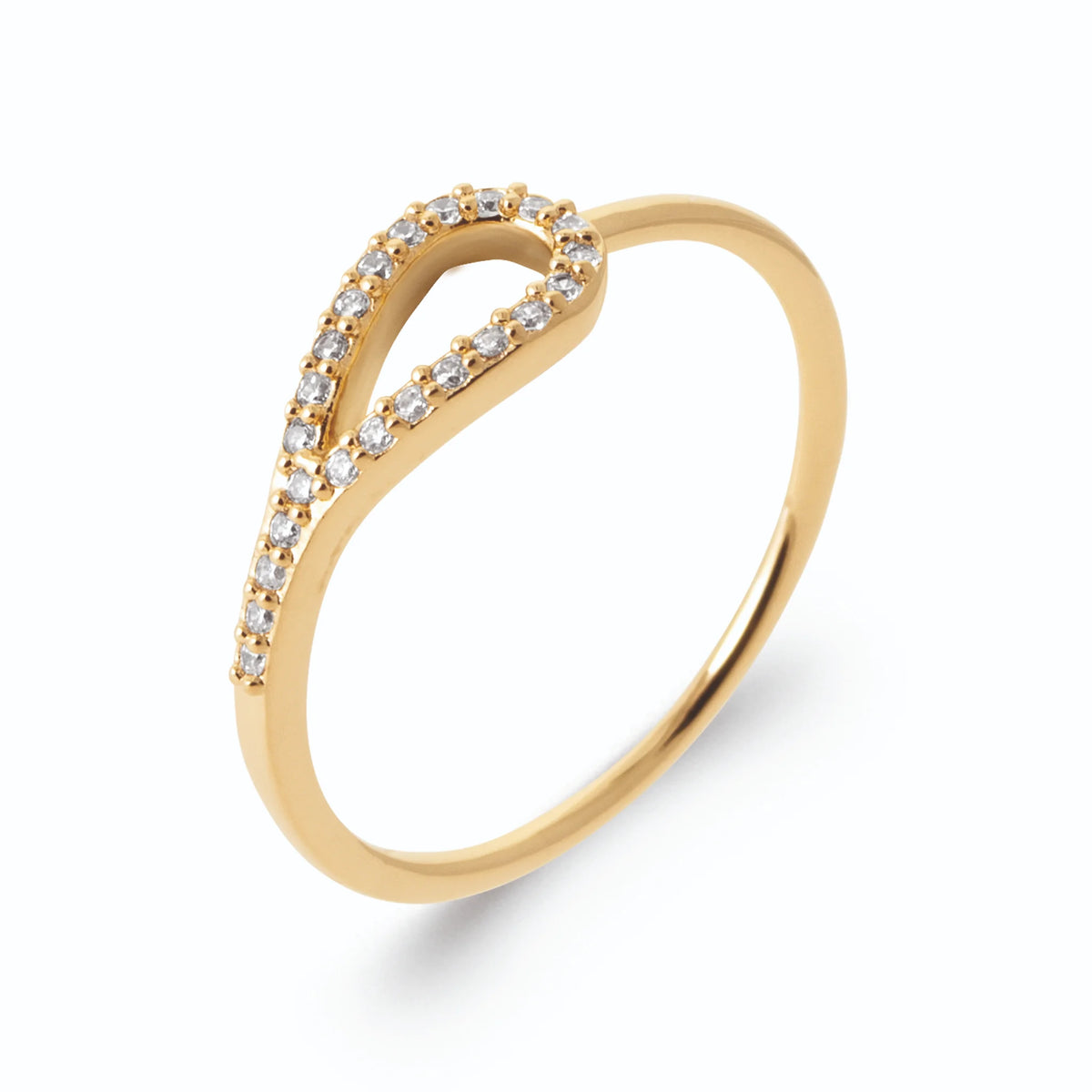 Bague goutte ouverte allongée pavée de zircons en plaqué or