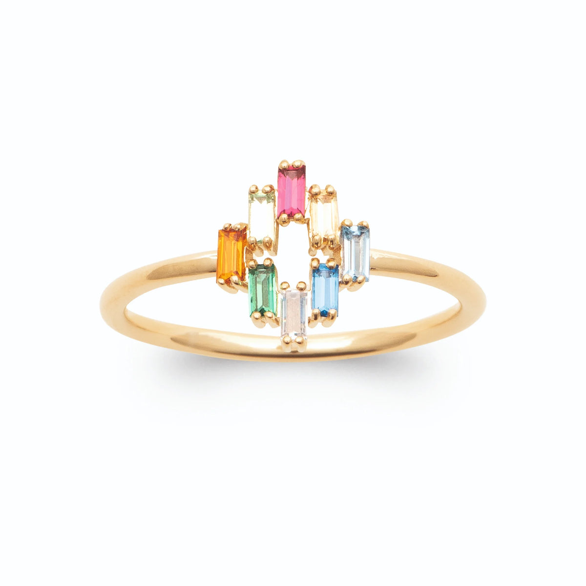 Bague gradins de pierres baguettes multicolores en plaqué or
