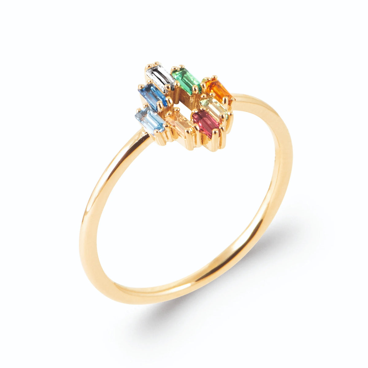 Bague gradins de pierres baguettes multicolores en plaqué or