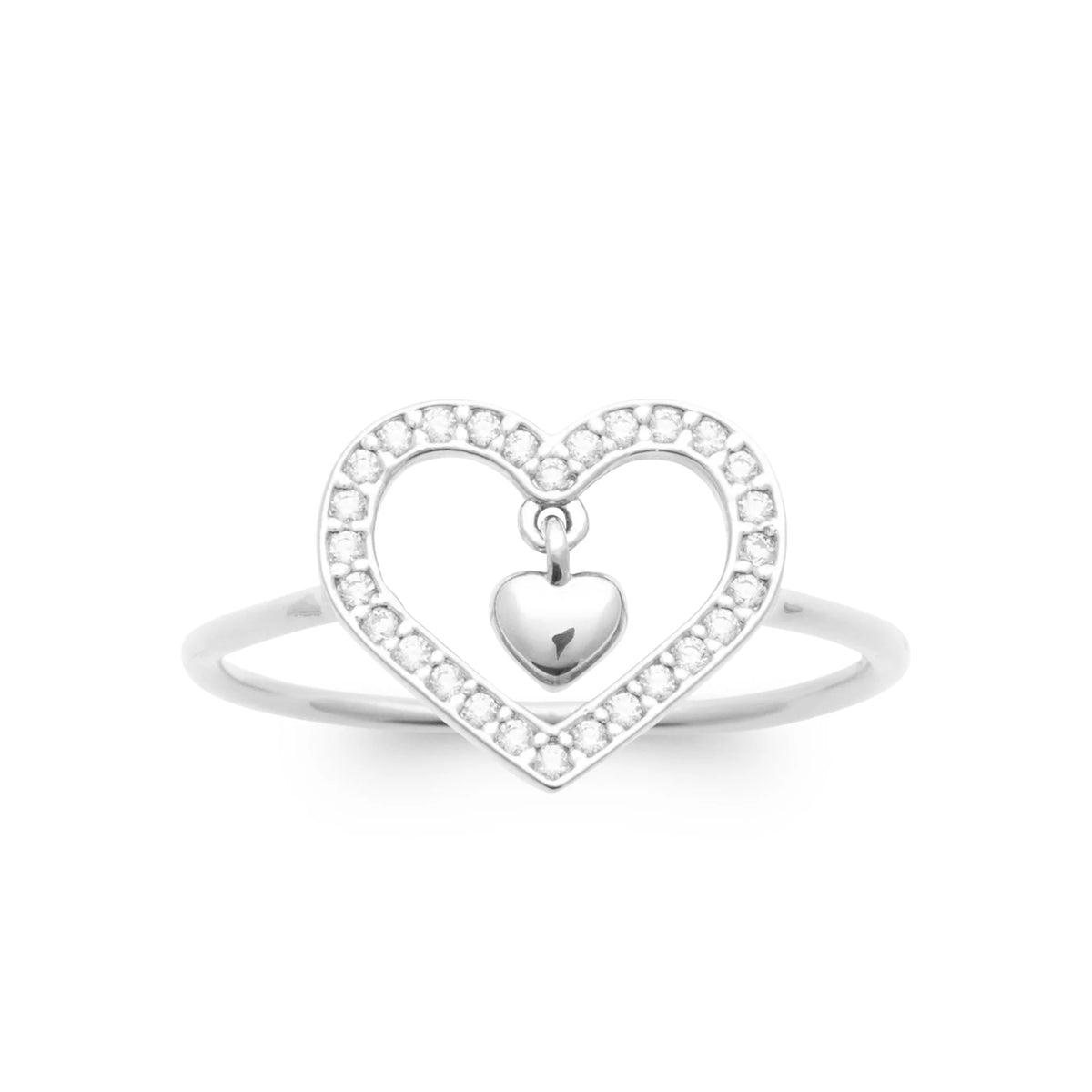Bague grand cœur ajouré pavé de zircons en argent 925