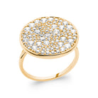 Bague grand disque rond entièrement pavé de zircons de tailles variées en plaqué or
