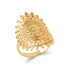 Bague grand médaillon floral en filigrane aux pétales rayonnants en plaqué or