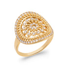 Bague grand médaillon mandala en filigrane serti de zircons en plaqué or