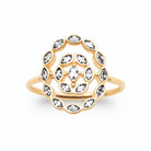 Bague grand médaillon rond double couronne de zircons navettes en plaqué or