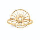Bague grande rosace soleil ajourée et cœur granulé en plaqué or
