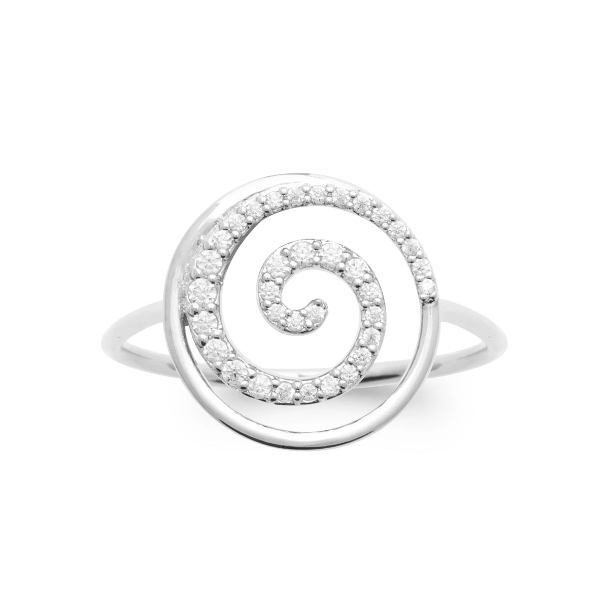 Bague grande spirale pavée de zircons en argent 925