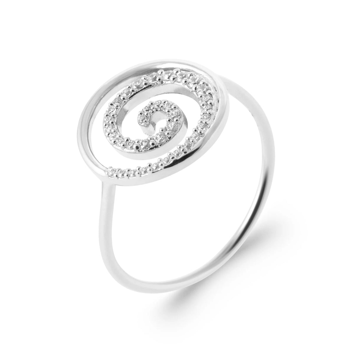 Bague grande spirale pavée de zircons en argent 925