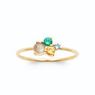 Bague grappe cabochon gris laiteux et pierres multicolores en plaqué or