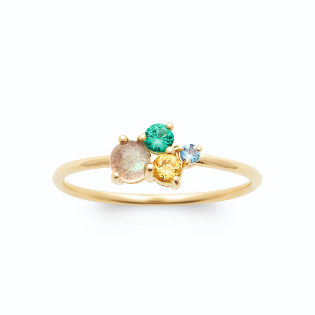 Bague grappe cabochon gris laiteux et pierres multicolores en plaqué or