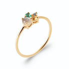 Bague grappe cabochon gris laiteux et pierres multicolores en plaqué or