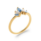 Bague grappe de pierres poire et navette bleu ciel et zircon en plaqué or