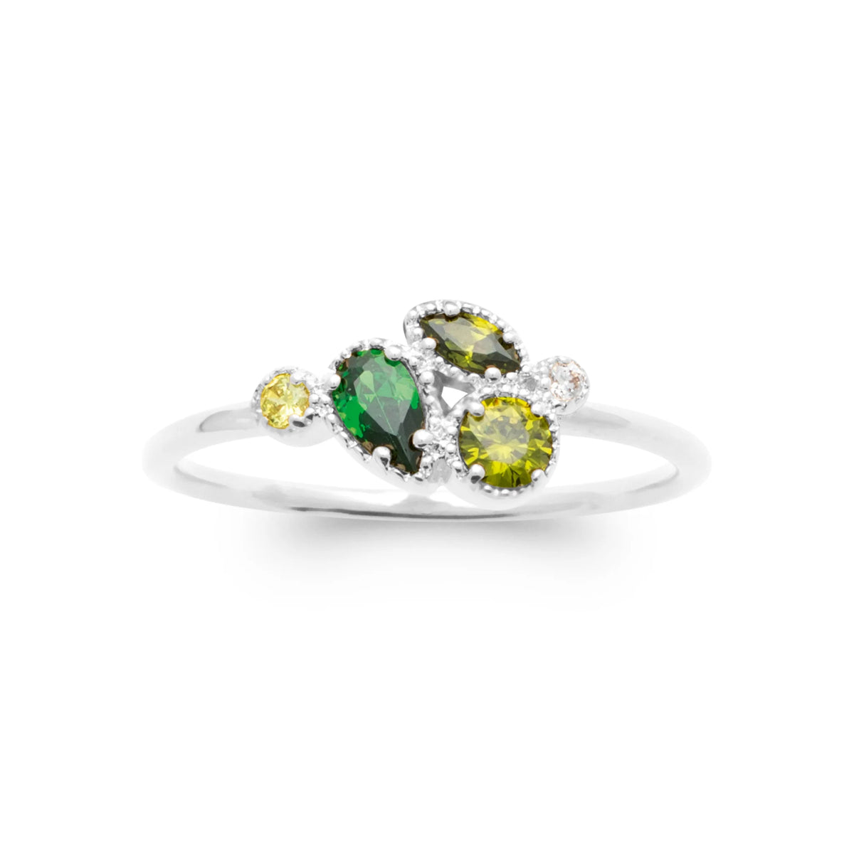 Bague grappe de pierres vertes en camaïeu en argent 925