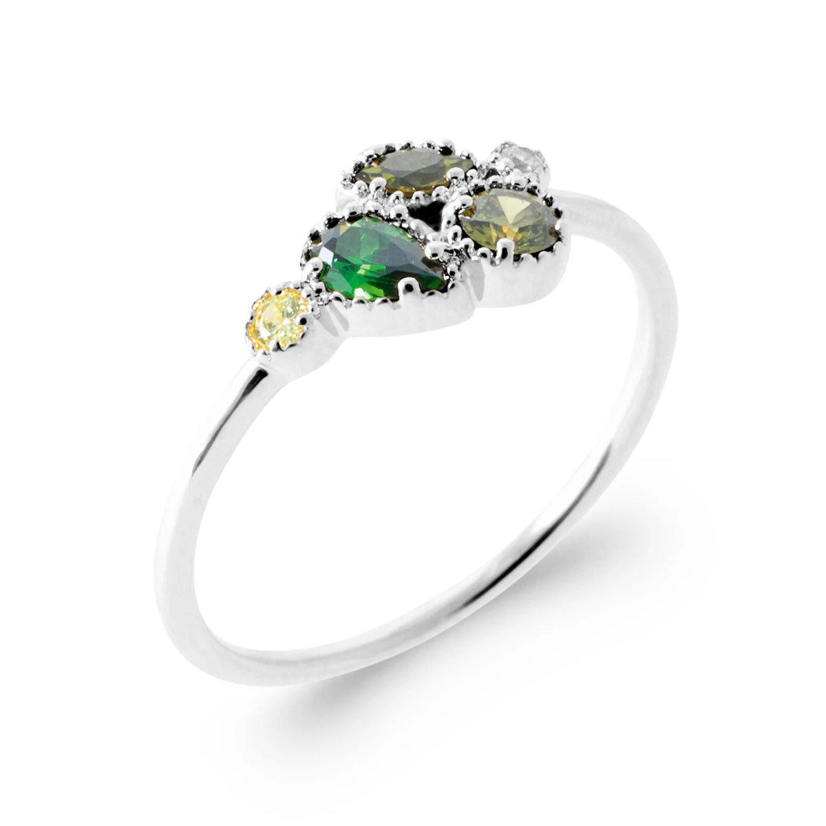 Bague grappe de pierres vertes en camaïeu en argent 925
