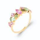 Bague guirlande de pierres navettes roses et vert menthe en plaqué or