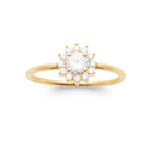 Bague halo de petits zircons autour d’un zircon rond sur anneau fin en plaqué or