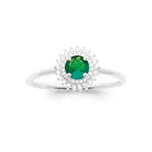 Bague halo pierre verte sur anneau fin en argent 925, vue de dessus