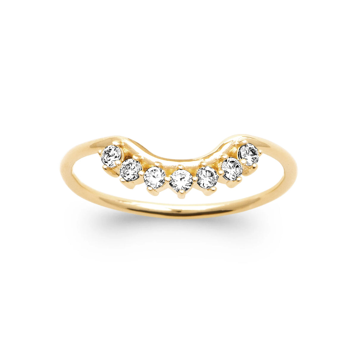 Bague plaqué or en arc, ligne de zircons sertis griffes, vue de face