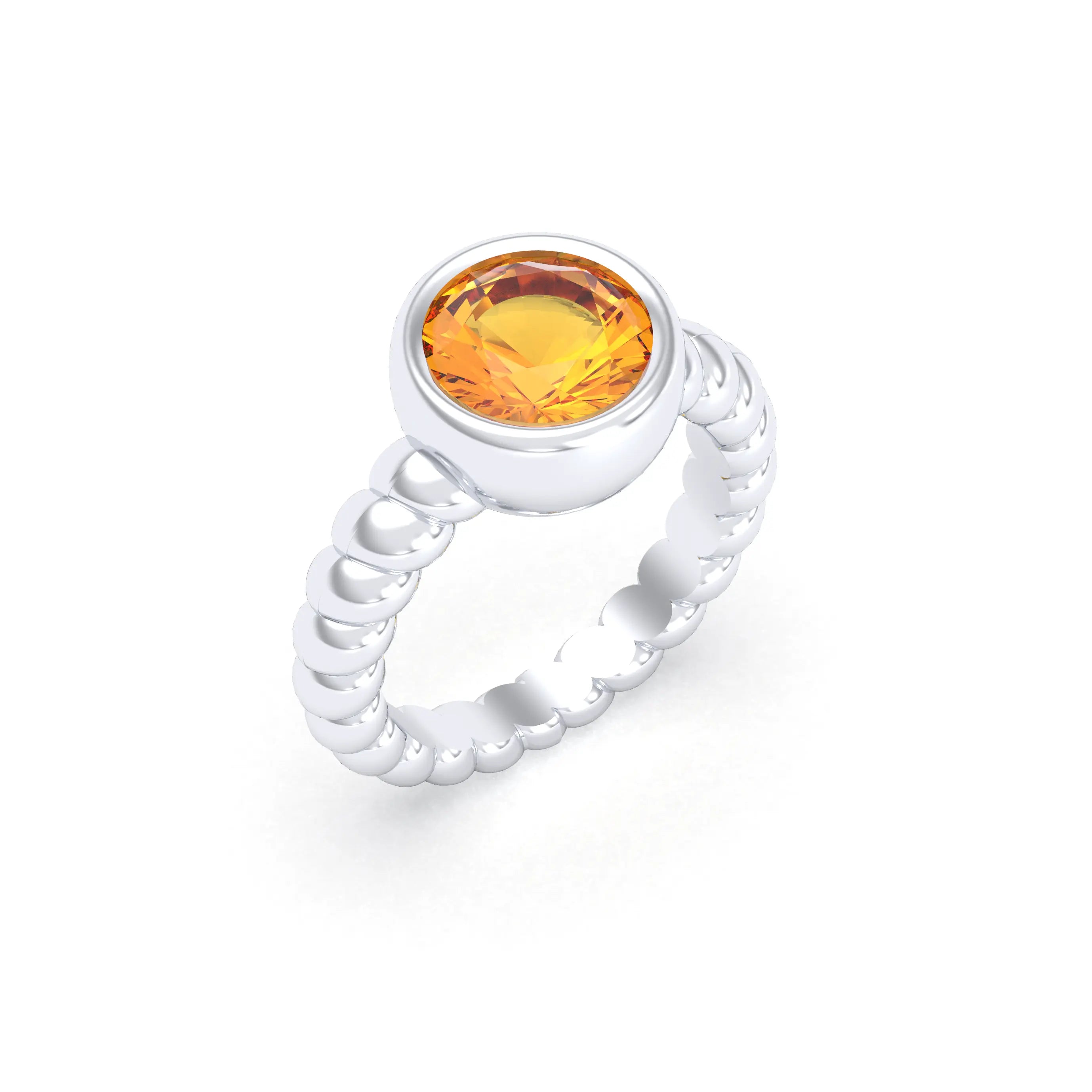 Bague “Indiscrète” en Argent 950 – Pierre Fine Ronde 9mm et Anneau Torsadé Citrine