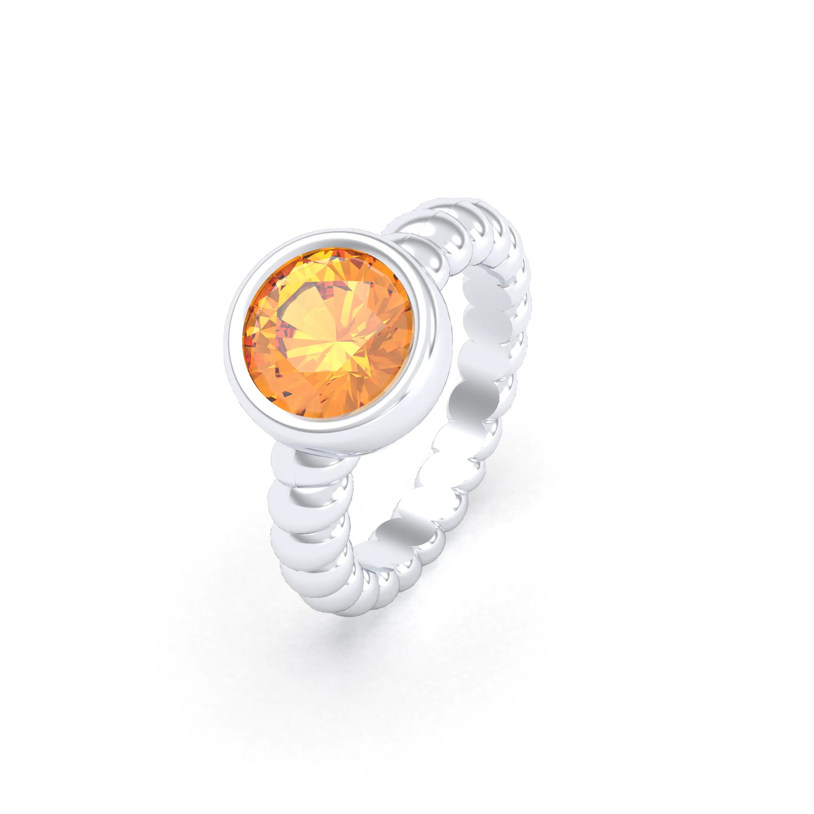 Bague “Indiscrète” en Argent 950 – Pierre Fine Ronde 9mm et Anneau Torsadé