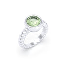 Bague “Indiscrète” en Argent 950 – Pierre Fine Ronde 9mm et Anneau Torsadé Prasiolite