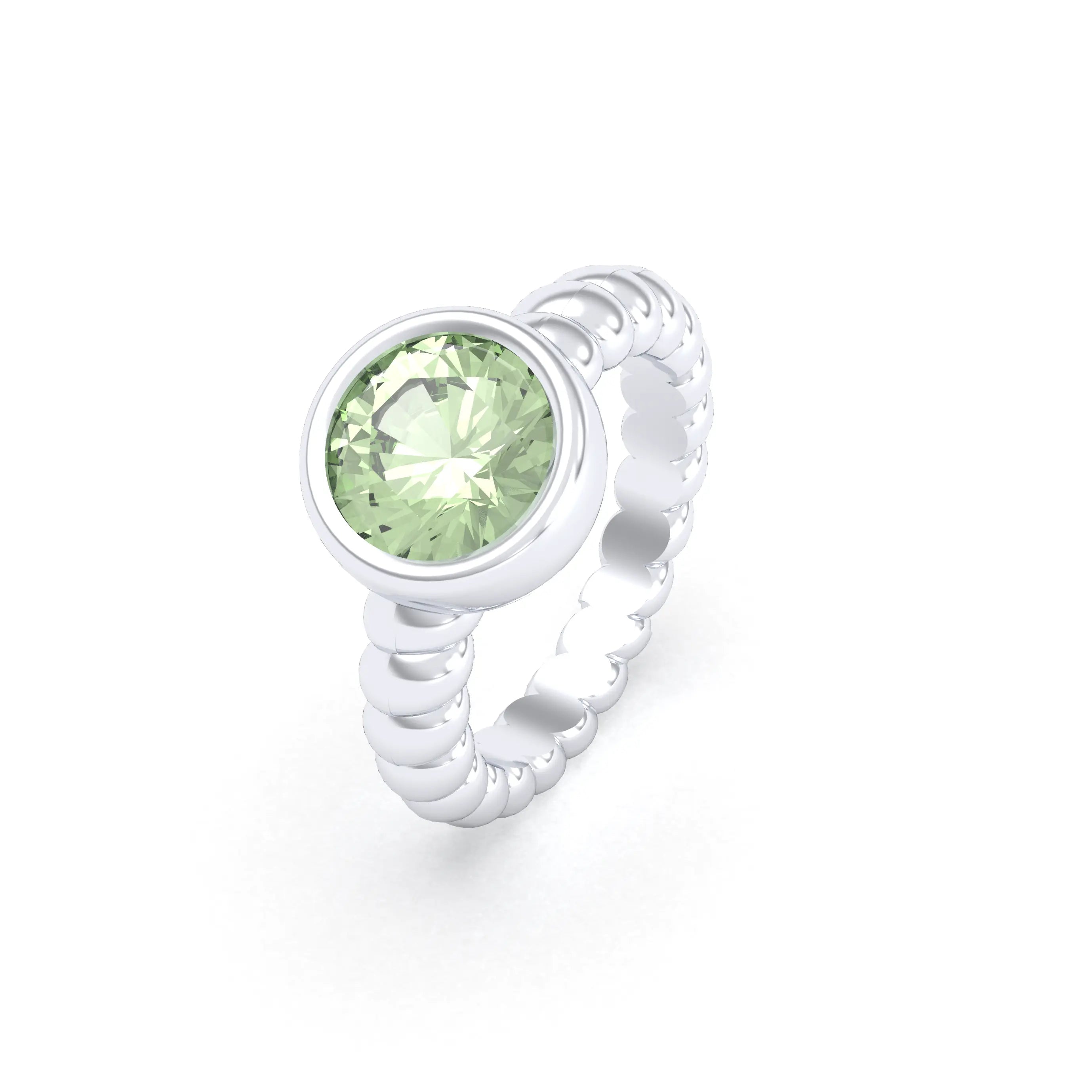 Bague “Indiscrète” en Argent 950 – Pierre Fine Ronde 9mm et Anneau Torsadé