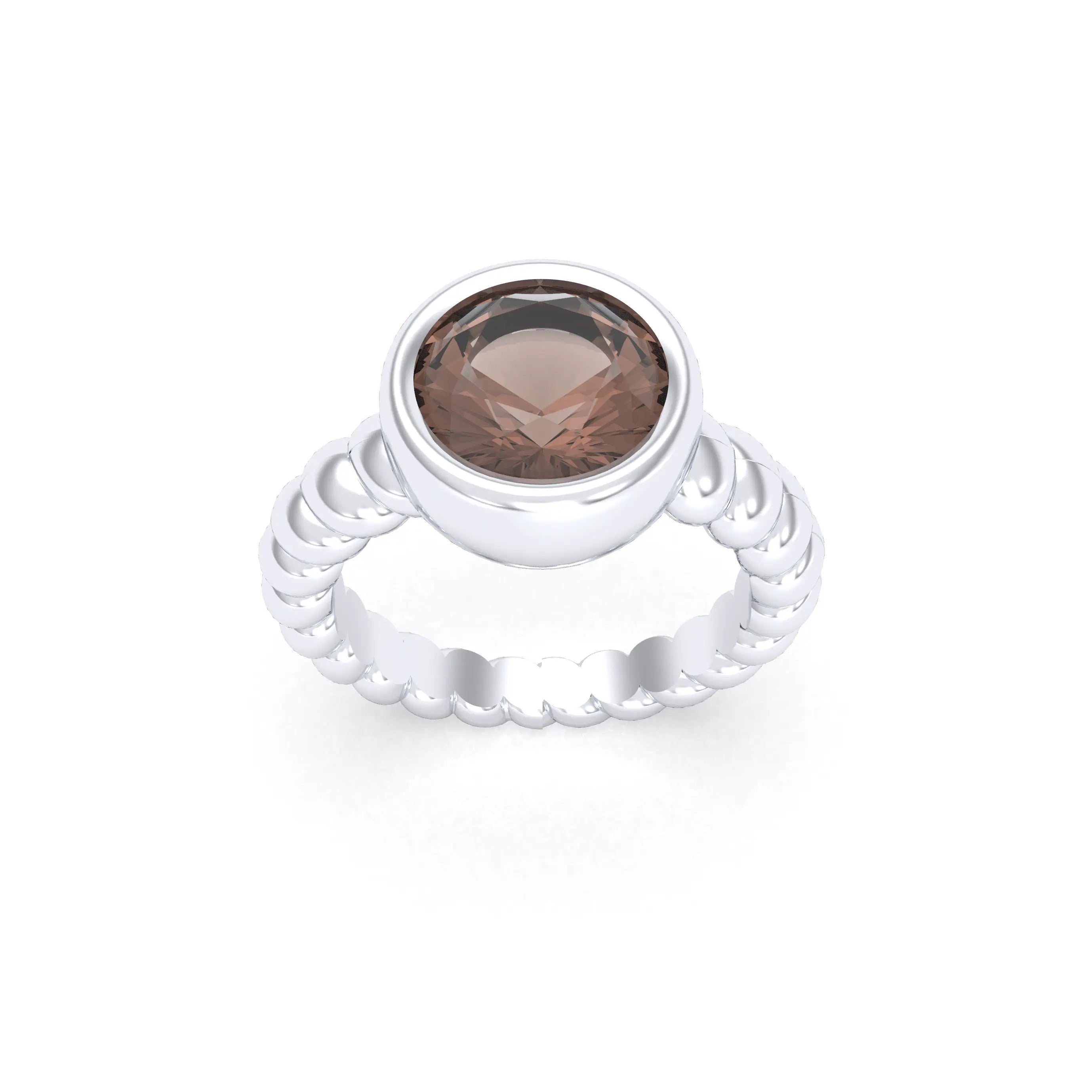 Bague “Indiscrète” en Argent 950 – Pierre Fine Ronde 9mm et Anneau Torsadé