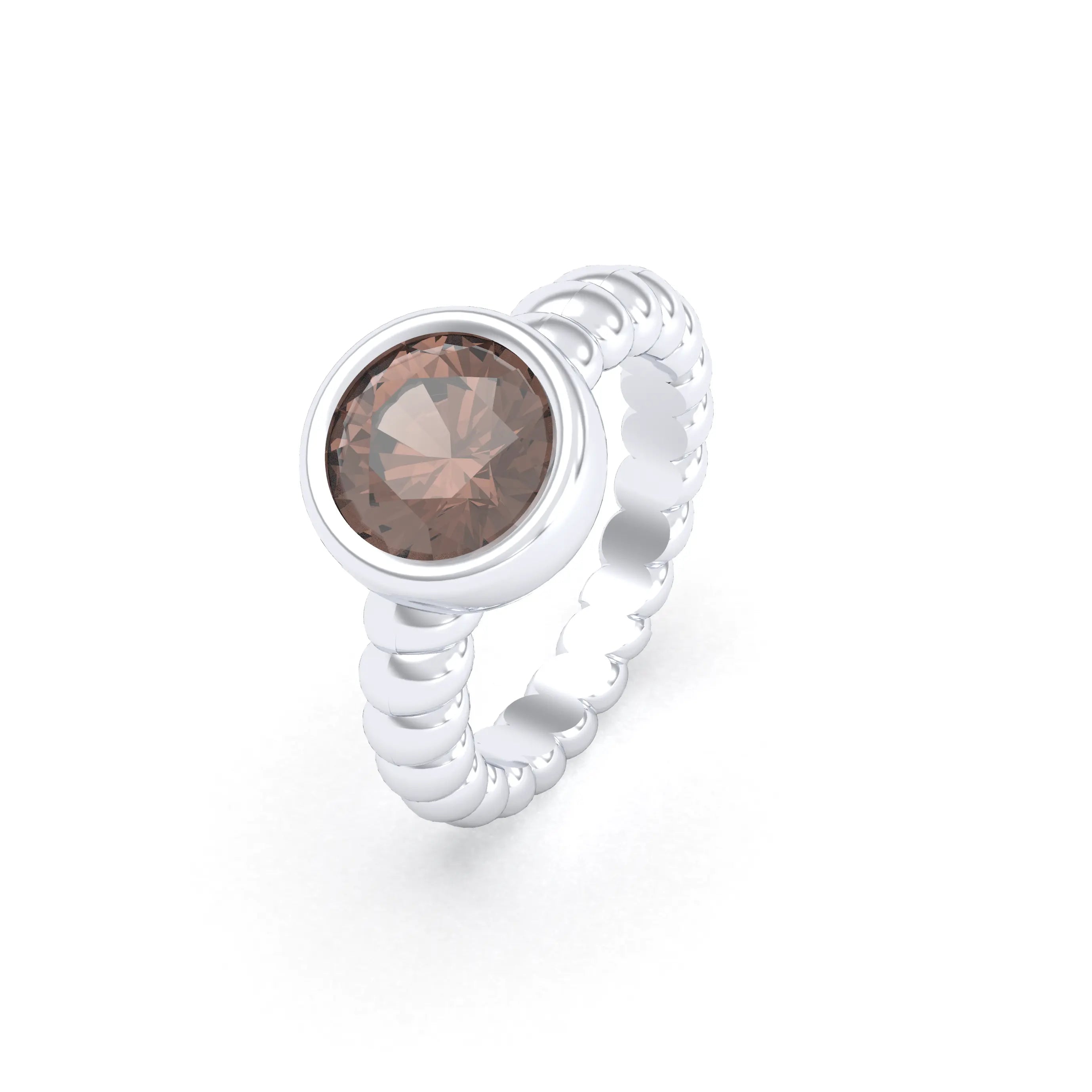 Bague “Indiscrète” en Argent 950 – Pierre Fine Ronde 9mm et Anneau Torsadé