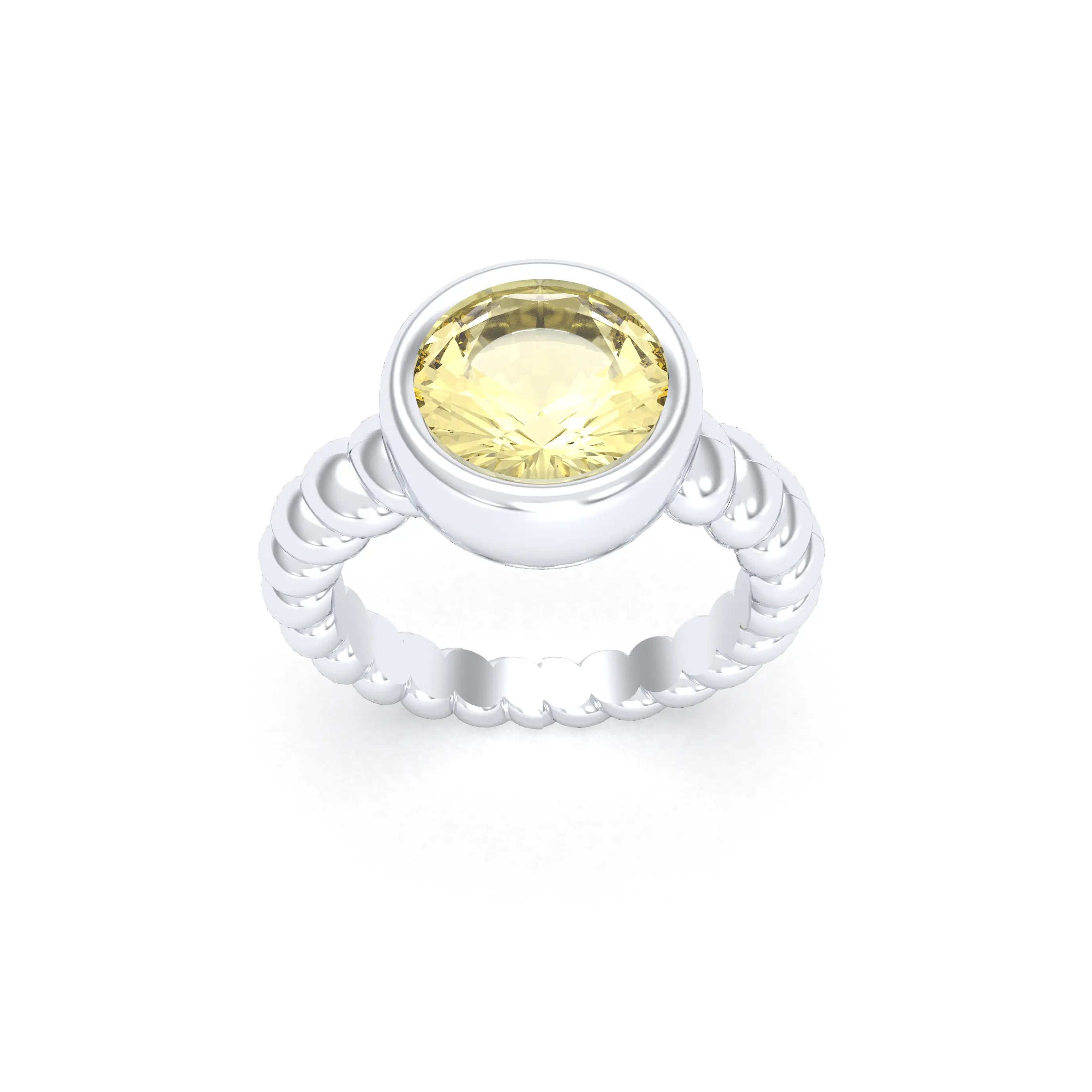 Bague “Indiscrète” en Argent 950 – Pierre Fine Ronde 9mm et Anneau Torsadé