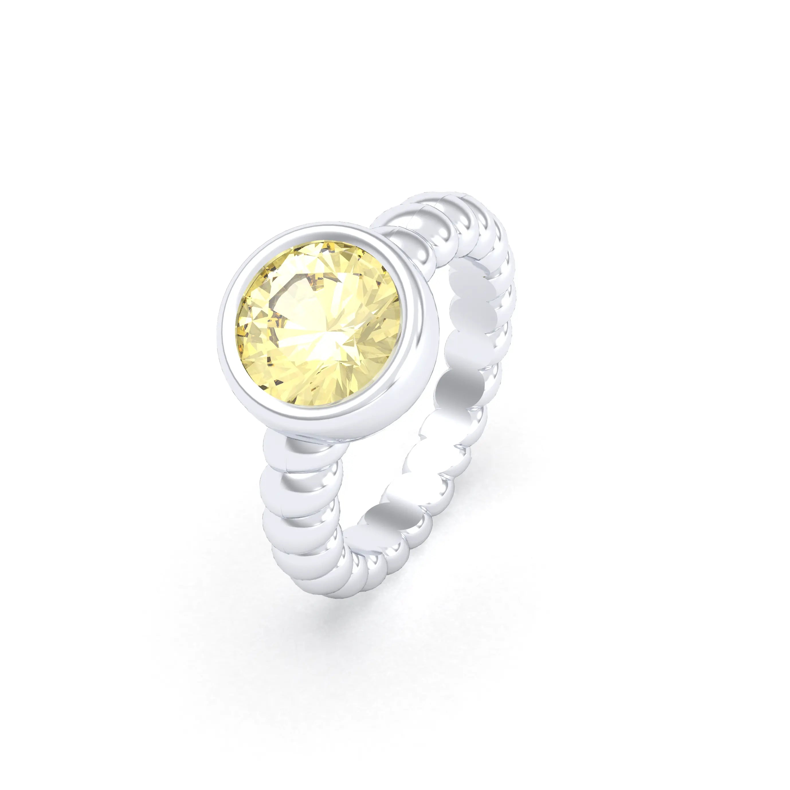 Bague “Indiscrète” en Argent 950 – Pierre Fine Ronde 9mm et Anneau Torsadé