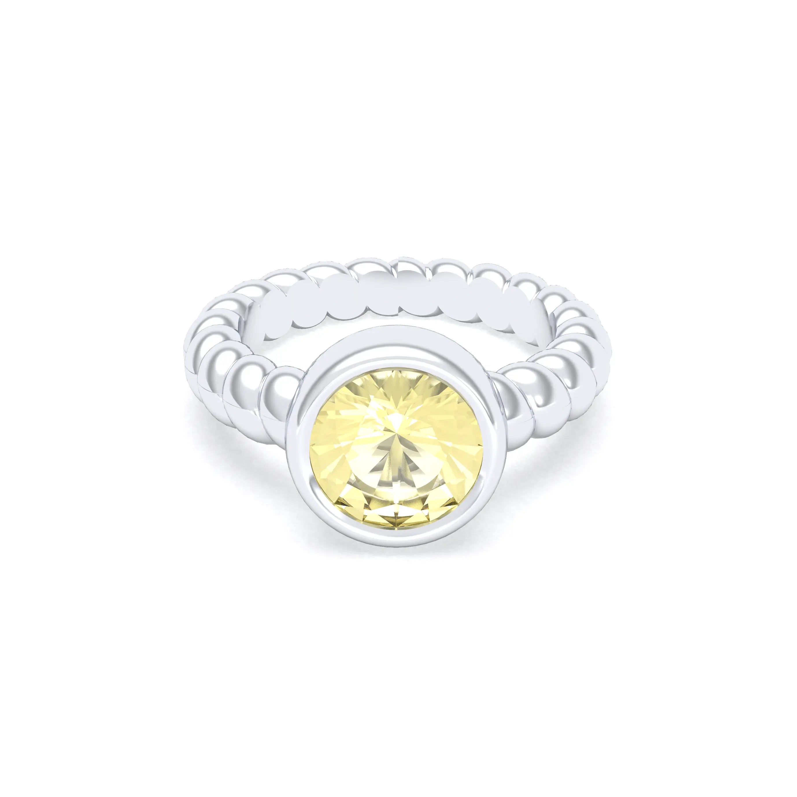 Bague “Indiscrète” en Argent 950 – Pierre Fine Ronde 9mm et Anneau Torsadé