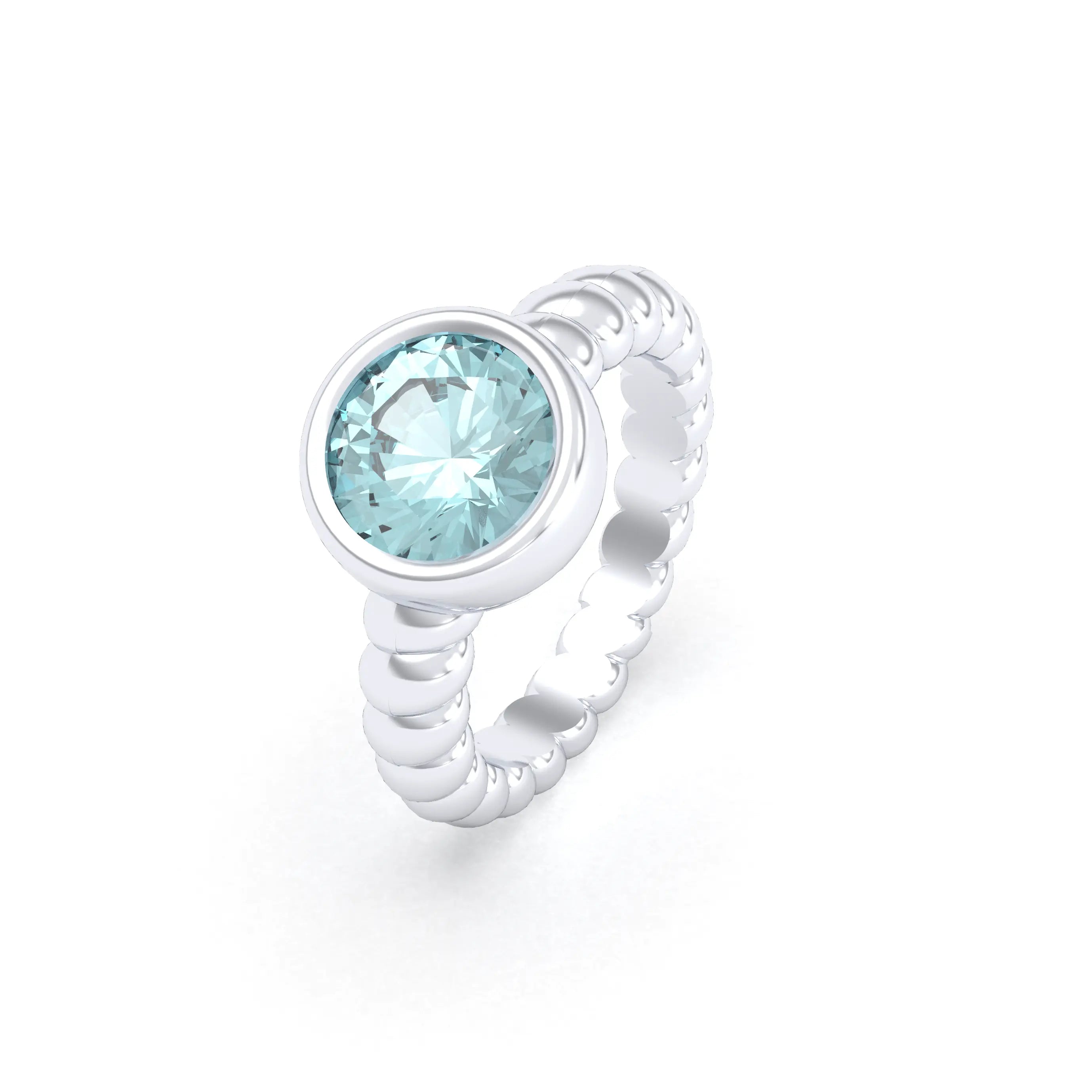 Bague “Indiscrète” en Argent 950 – Pierre Fine Ronde 9mm et Anneau Torsadé