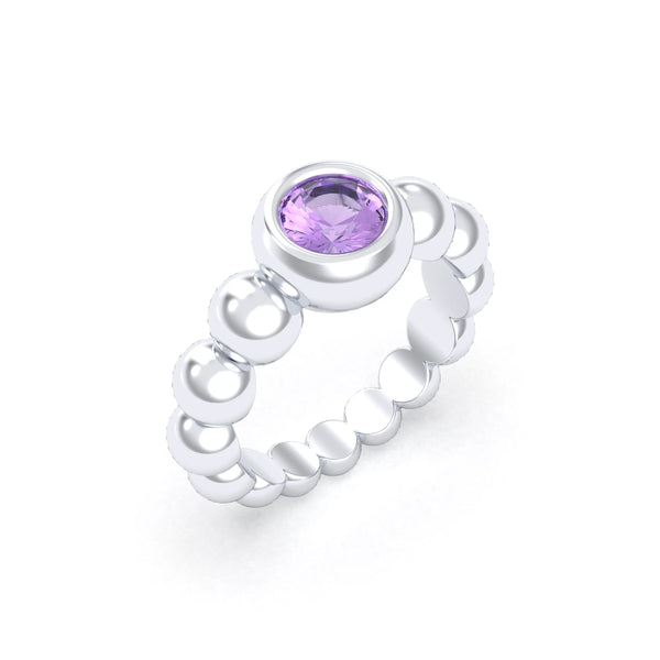 Bague Indiscrète — Solitaire « Boule » en Argent 950 et Pierre Fine Améthyste