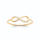 Bague infini asymétrique pavée de zircons en plaqué or, vue de profil