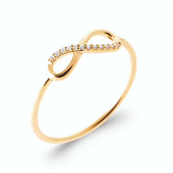 Bague infini asymétrique pavée de zircons en plaqué or