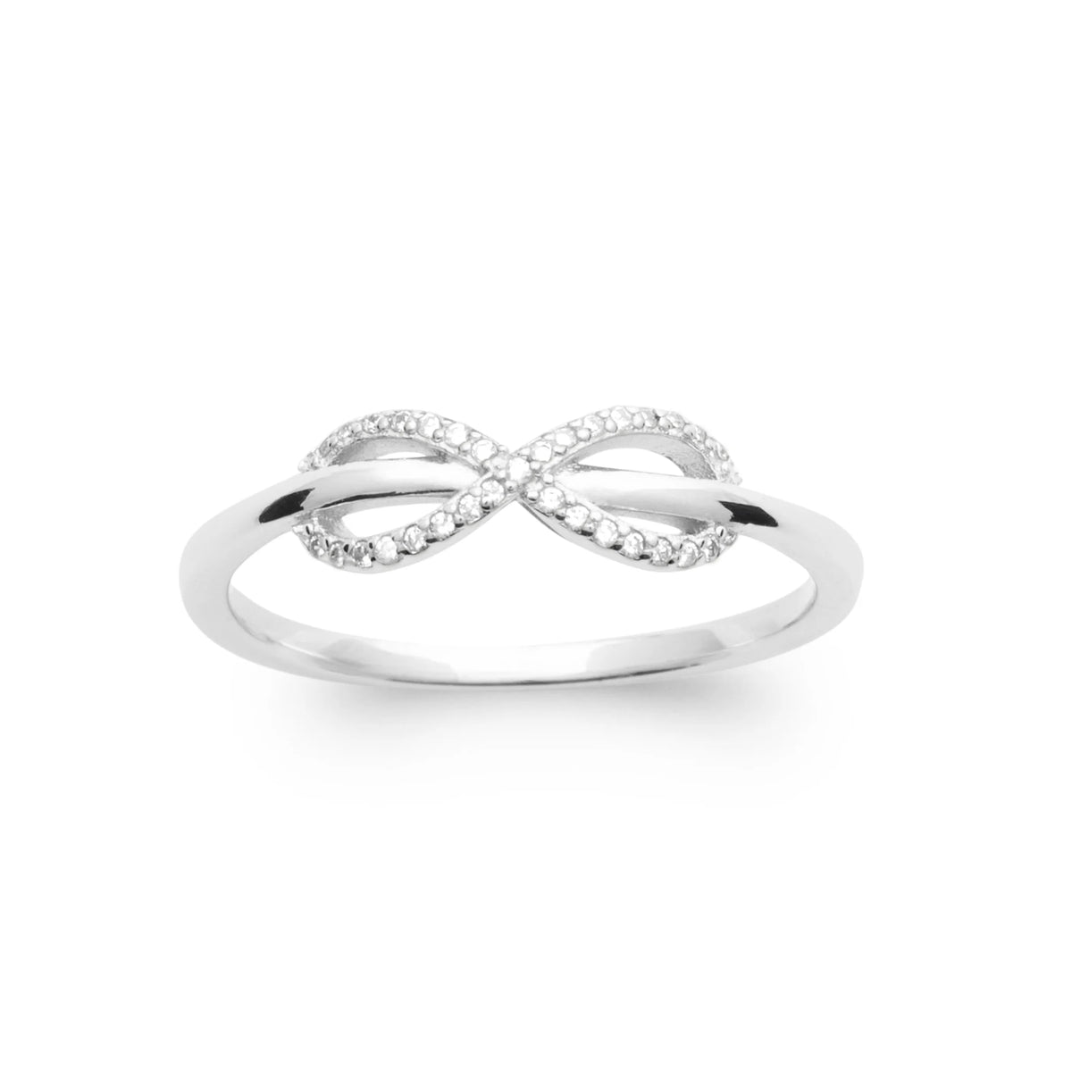Bague infini pavé de zircons en argent 925, vue de face