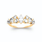 Bague jarretière zircons navettes ovales et ronds plaqué or, vue de face