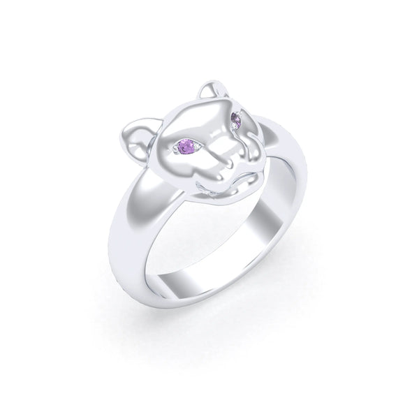 Bague Féline en Argent et Regard Précieux Personnalisable Améthyste