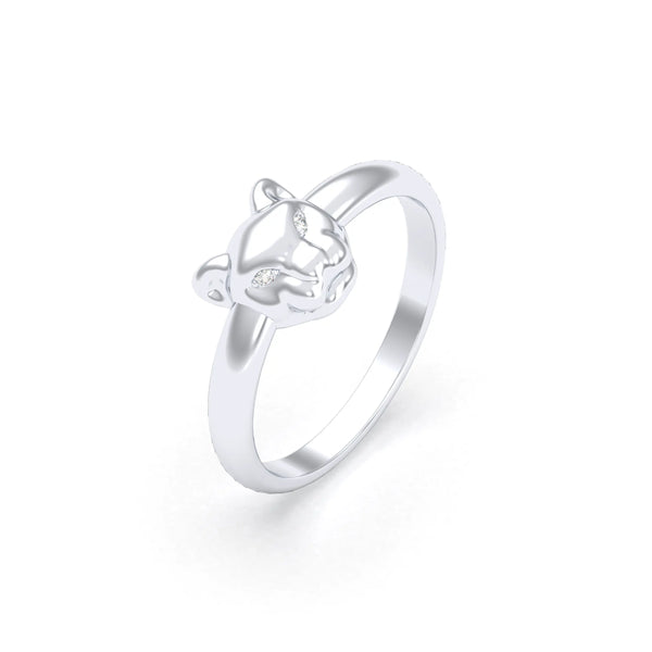 Bague Petite Féline Argent Massif & Regard de Gemmes Diamant